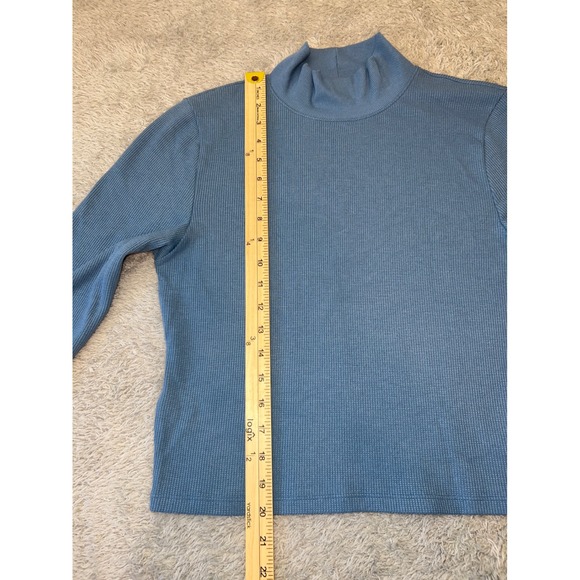 American Eagle Blue Ribbed‎ Mock Neck Long Sleeve Crop Top XL - Picture 5 of 8